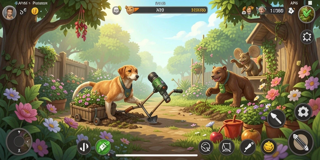 Tampilan gameplay API66 dengan ladang yang subur dan hewan ternak.