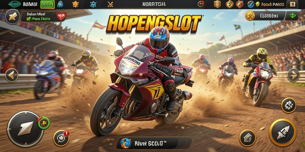 Tampilan gameplay seru di HOPENGSLOT saat balapan.