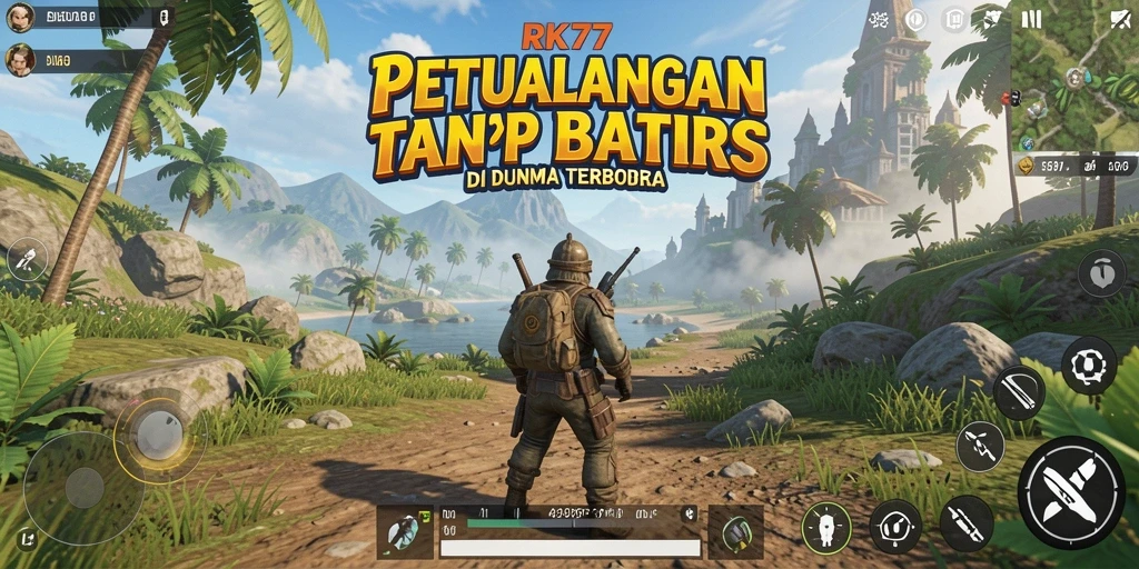Tampilan gameplay RK77 dengan petualangan mendebarkan di dunia terbuka.