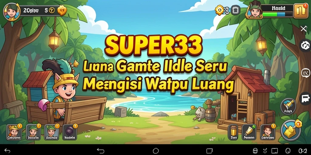 Screenshot gameplay SUPER33 yang menunjukkan karakter unik dan pengumpulan sumber daya.